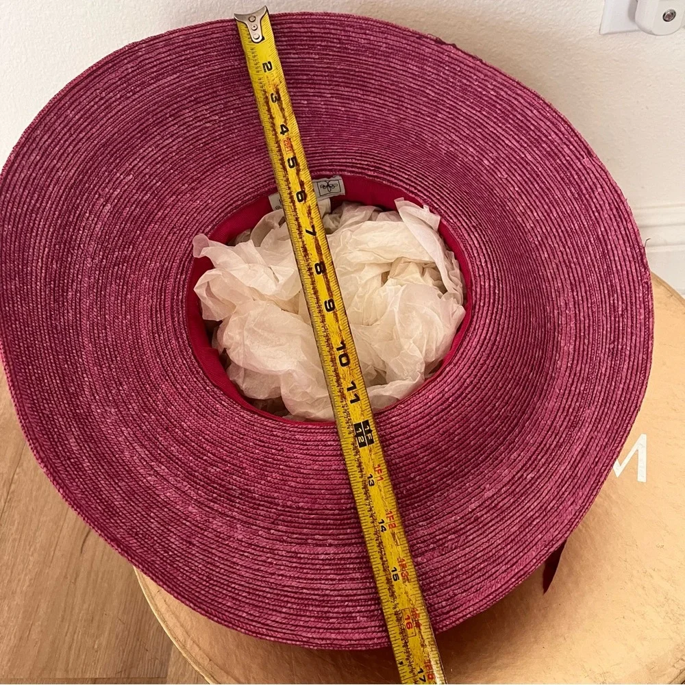 NWT CORTI Italy‎ Wide Brim Rhinestone Feather Church Wedding Formal Hat Pink Vtg